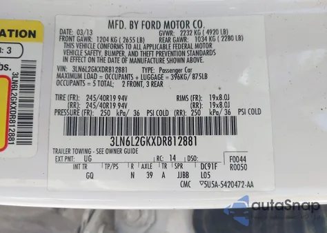 2013 Lincoln Mkz z USA, uszkodzony, nr VIN 3LN6L2GKXDR812881